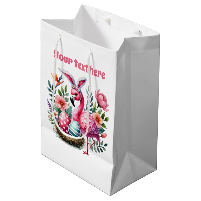Cute Happy Easter pink flamingo  Medium Gift Bag (Front Angled)