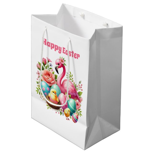 Cute Happy Easter pink flamingo  Medium Gift Bag (Front Angled)