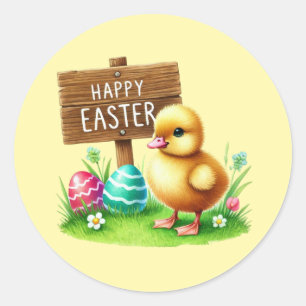 Cute Happy Easter rooster Classic Round Sticker