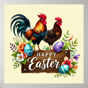 Cute Happy Easter rooster Poster