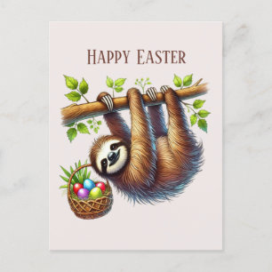 Cute Happy Easter sloth Holiday Postcard