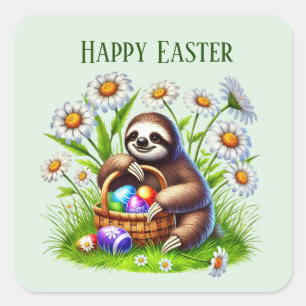 Cute Happy Easter sloth Holiday Square Sticker