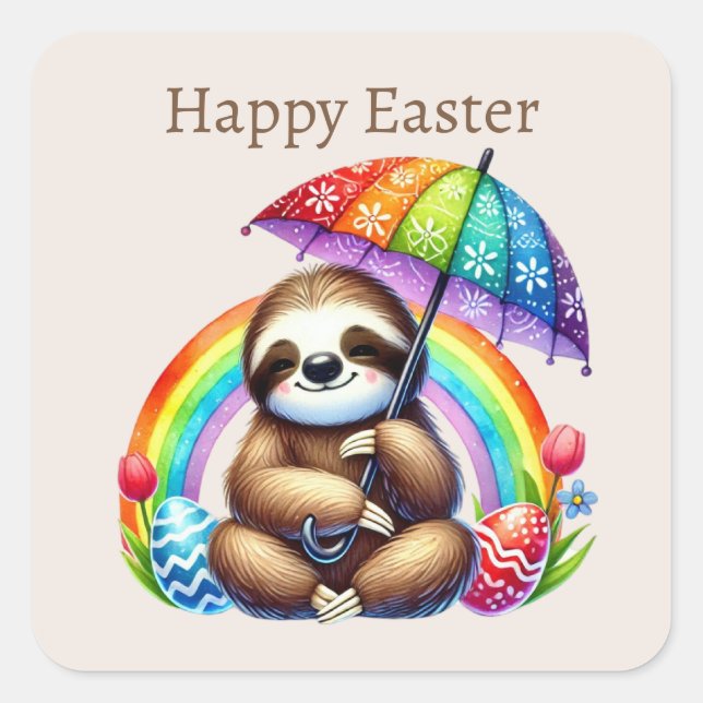 Cute Happy Easter sloth  Square Sticker (Front)