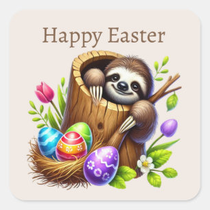 Cute Happy Easter sloth  Square Sticker