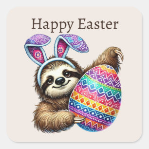 Cute Happy Easter sloth Square Sticker
