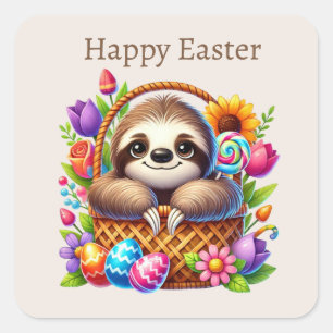 Cute Happy Easter sloth Square Sticker