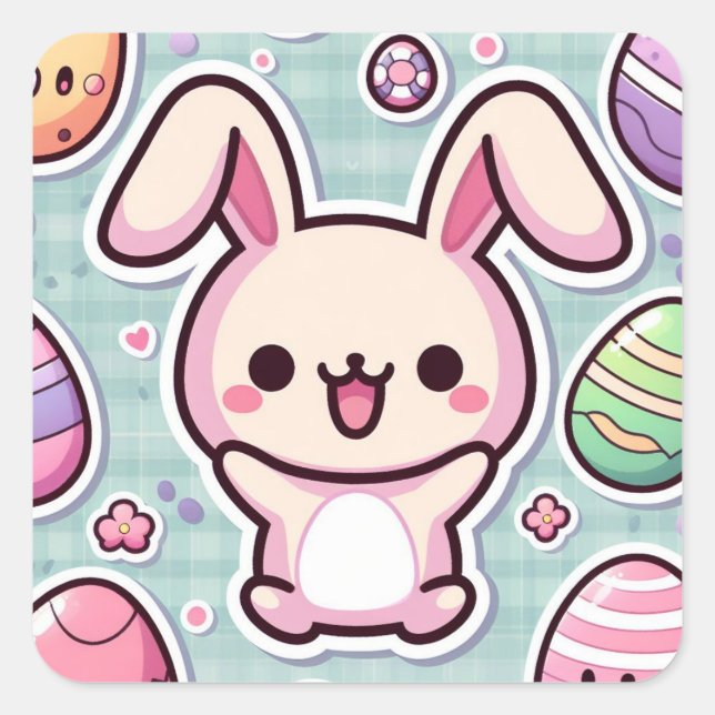 Cute Happy Easter Stickers! Happy bunny Stickers (Front)