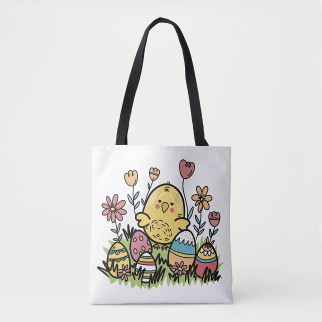 Cute 'Happy Easter' Tote Bag (Front)
