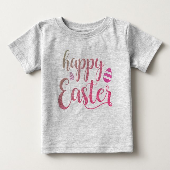Cute Happy Easter Typography Easter Egg Baby T-Shirt (Front)