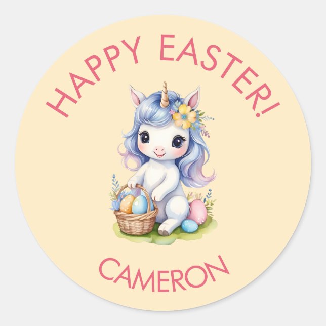 Cute Happy Easter Unicorn Customisable Sticker (Front)