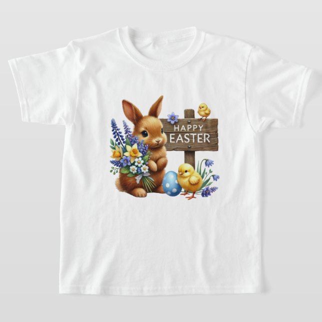 Cute Happy Easter unisex kids bunny T-Shirt (Laydown)