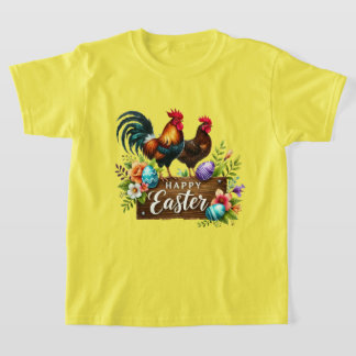Cute Happy Easter unisex kids roosters T-Shirt