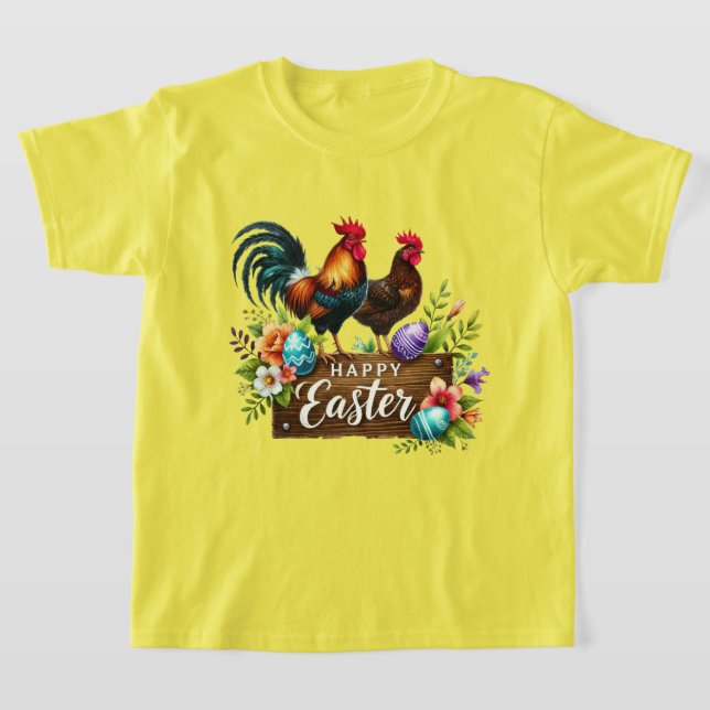 Cute Happy Easter unisex kids roosters T-Shirt (Laydown)