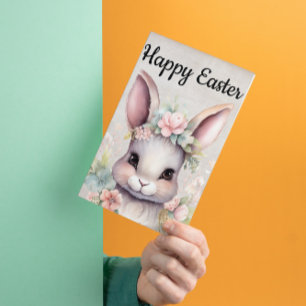 Cute Happy Easter Watercolor Bunny Holiday Card