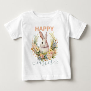 Cute Happy Easter with Bunny & Floral Wreath Baby T-Shirt