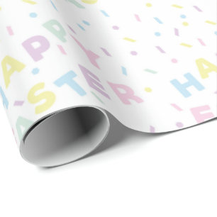 Cute Happy Easter Word Confetti Pattern Wrapping Paper