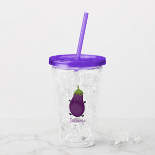 Cute happy eggplant aubergine cartoon illustration acrylic tumbler
