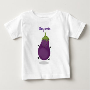 Cute happy eggplant aubergine cartoon illustration baby T-Shirt