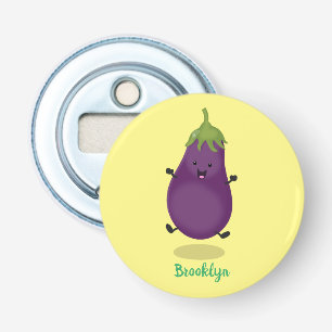 Cute happy eggplant aubergine cartoon illustration bottle opener