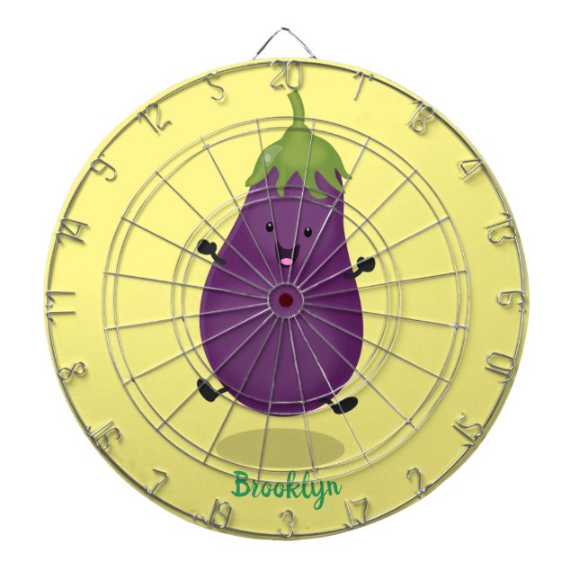Cute happy eggplant aubergine cartoon illustration dartboard (Front)
