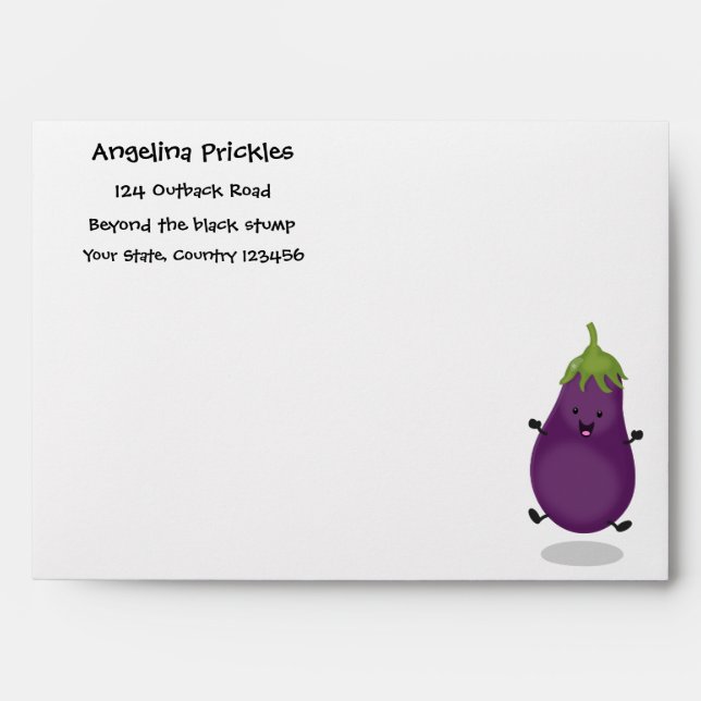 Cute happy eggplant aubergine cartoon illustration envelope (Front)