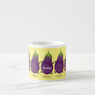 Cute happy eggplant aubergine cartoon illustration espresso cup