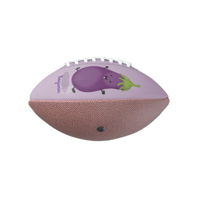 Cute happy eggplant aubergine cartoon illustration football (Rotated 270)