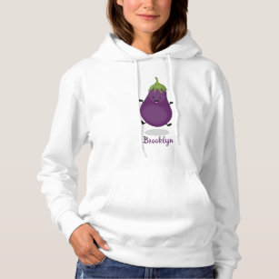 Cute happy eggplant aubergine cartoon illustration hoodie
