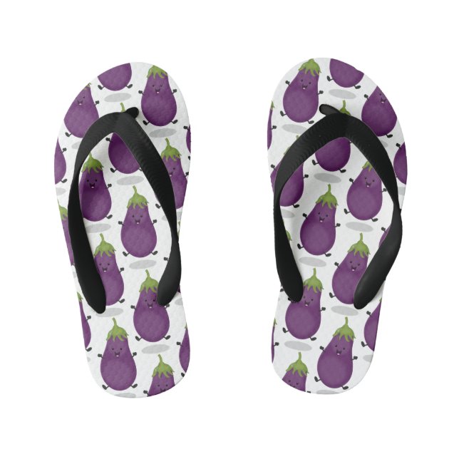 Cute happy eggplant aubergine cartoon illustration kid's jandals (Footbed)