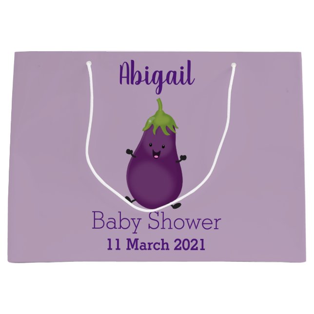 Cute happy eggplant aubergine cartoon illustration large gift bag (Front)