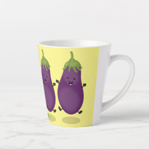 Cute happy eggplant aubergine cartoon illustration latte mug