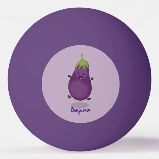 Cute happy eggplant aubergine cartoon illustration ping pong ball (Front)