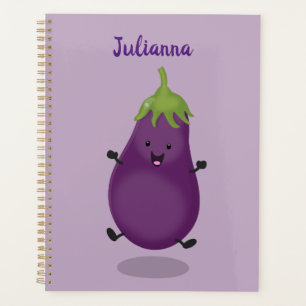 Cute happy eggplant aubergine cartoon illustration planner