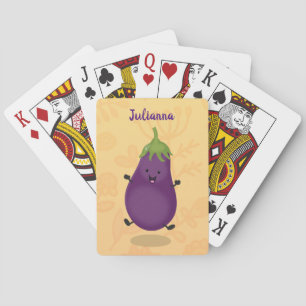 Cute happy eggplant aubergine cartoon illustration playing cards