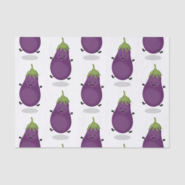 Cute happy eggplant aubergine cartoon illustration tissue paper (Front)