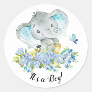 Cute Happy Elephant It' a Boy Favour Sticker