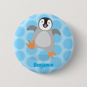 Cute happy emperor penguin chick cartoon 6 cm round badge