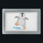 Cute happy emperor penguin chick cartoon belt buckle<br><div class="desc">Send a happy hello from Antarctica from a warm fluffy penguin! This cute emperor penguin chick is jumping for joy. Drawn in fun cartoon style.</div>