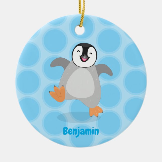 Cute happy emperor penguin chick cartoon ceramic tree decoration (Front)
