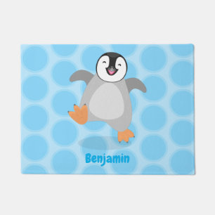 Cute happy emperor penguin chick cartoon doormat