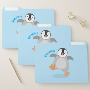 Cute happy emperor penguin chick cartoon file folder
