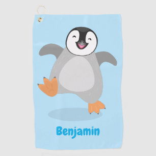 Cute happy emperor penguin chick cartoon golf towel