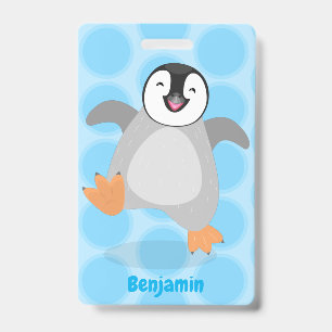 Cute happy emperor penguin chick cartoon ID badge