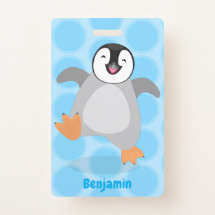 Cute happy emperor penguin chick cartoon ID badge