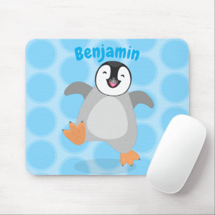 Cute happy emperor penguin chick cartoon mouse pad