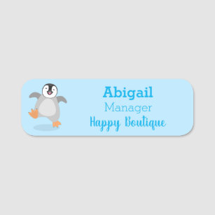 Cute happy emperor penguin chick cartoon name tag