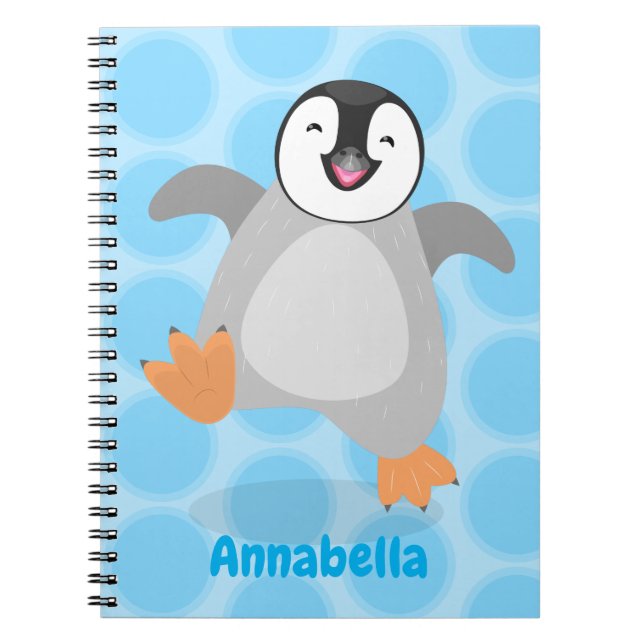 Cute happy emperor penguin chick cartoon notebook (Front)
