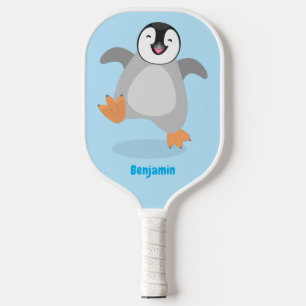 Cute happy emperor penguin chick cartoon pickleball paddle