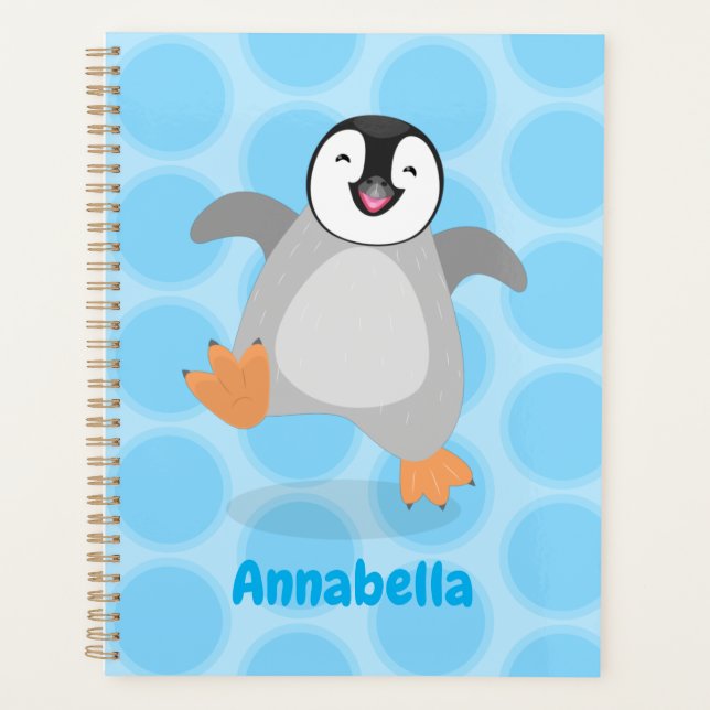 Cute happy emperor penguin chick cartoon planner (Front)