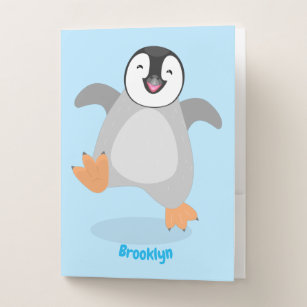 Cute happy emperor penguin chick cartoon pocket folder